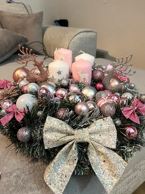 Adventní věnec, starorůžová, šampaň
